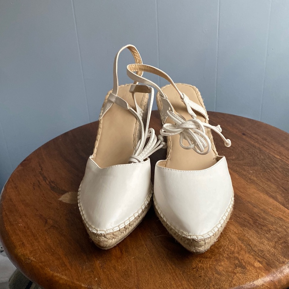 EUC White Ankle-Tie Espadrilles sz 10 / 41